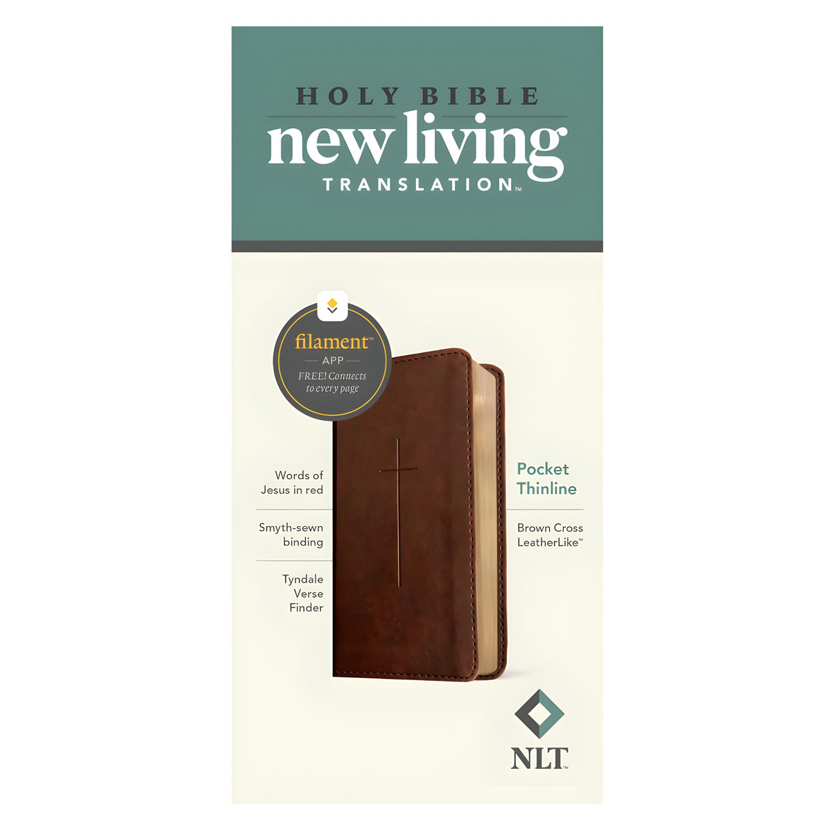 NLT Brown Cross Imitation Leather Filament Pocket Thinline Bible Red Letter
