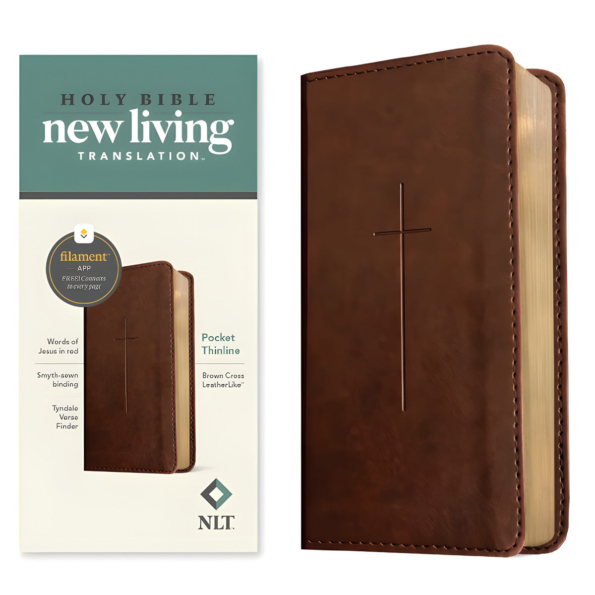 NLT Brown Cross Imitation Leather Filament Pocket Thinline Bible Red Letter