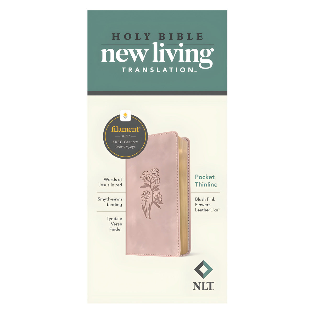 NLT Blush Pink Flowers Imitation Leather Filament Pocket Thinline Bible Red Letter