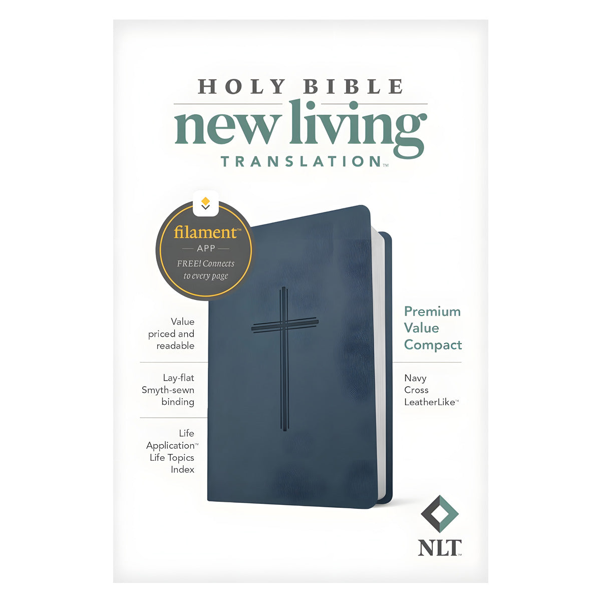 NLT Navy Cross Imitation Leather Filament Premium Value Compact Bible