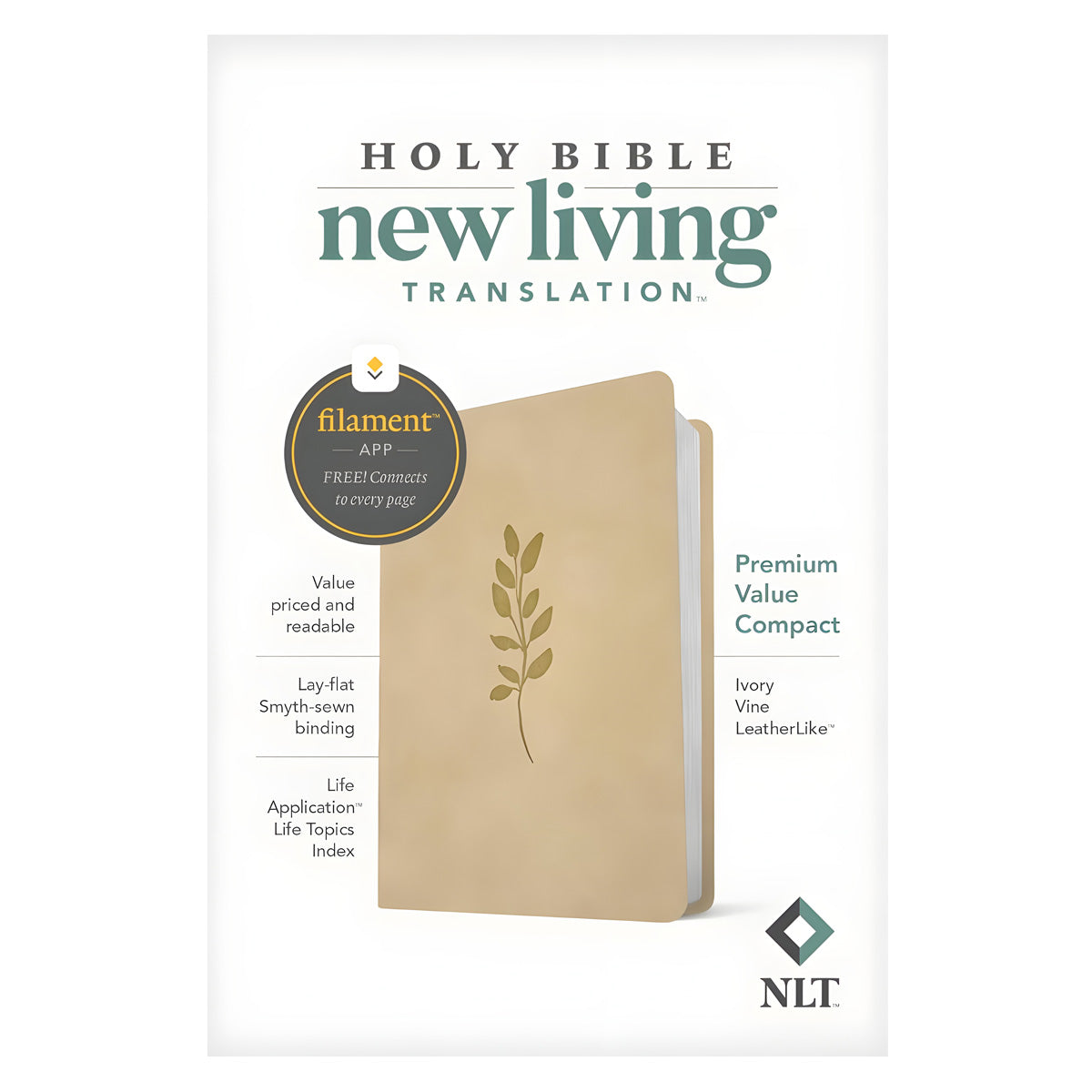 NLT Ivory Vine Imitation Leather Filament Premium Value Compact Bible