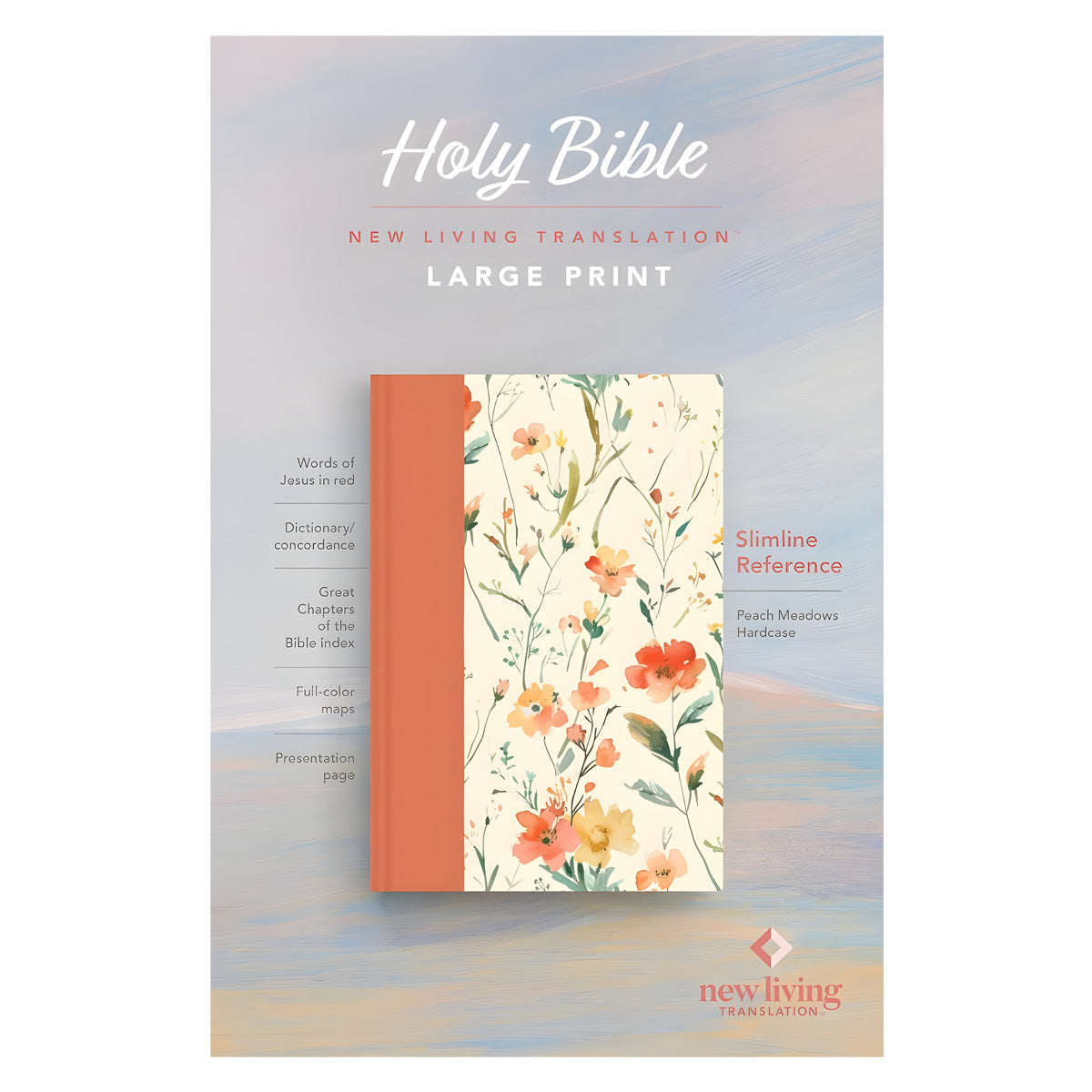 NLT Peach Meadows Landscape Hardcover Slimline Reference Bible Red Letter Large Print