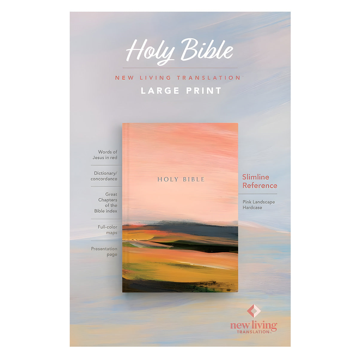 NLT Pink Landscape Hardcover Slimline Reference Bible Red Letter Large Print