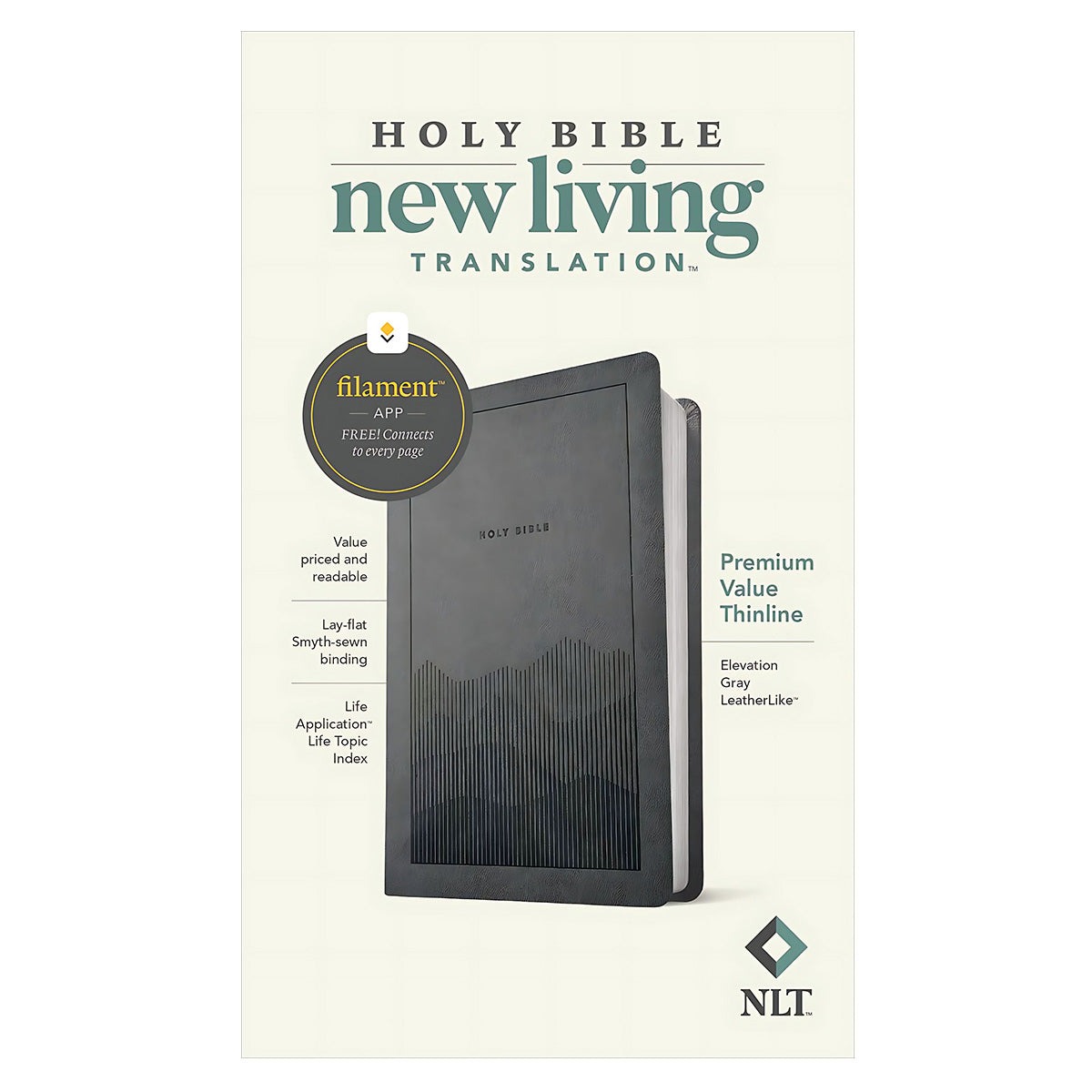 NLT Filament Premium Value Thinline Bible, Imitation Leather, Elevation Gray