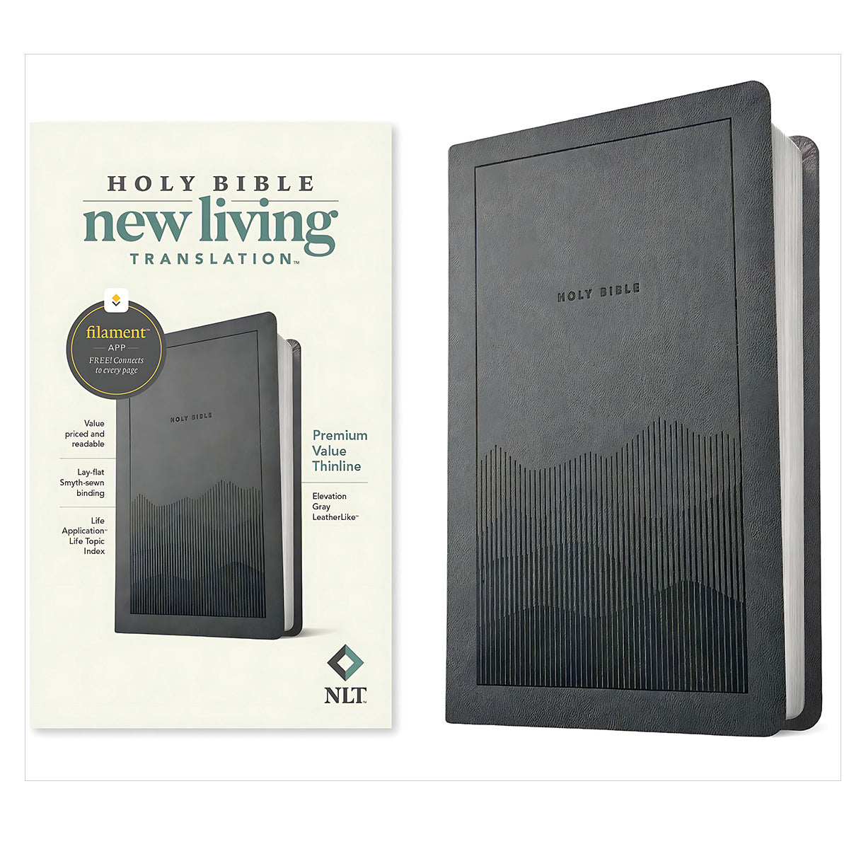 NLT Filament Premium Value Thinline Bible, Imitation Leather, Elevation Gray