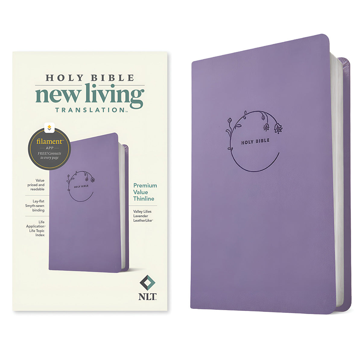 NLT Filament Premium Value Thinline Bible Large Print Imitation Leather Valley Lilies Lavender