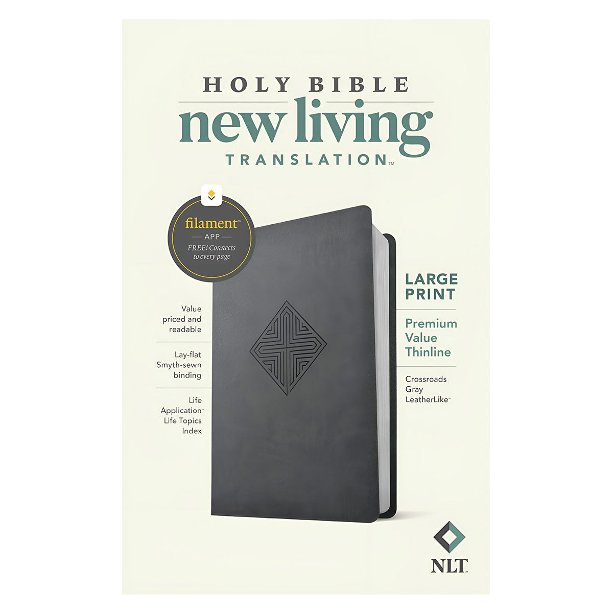 NLT Filament Premium Value Thinline Bible Large Print Imitation Leather Crossroads Gray