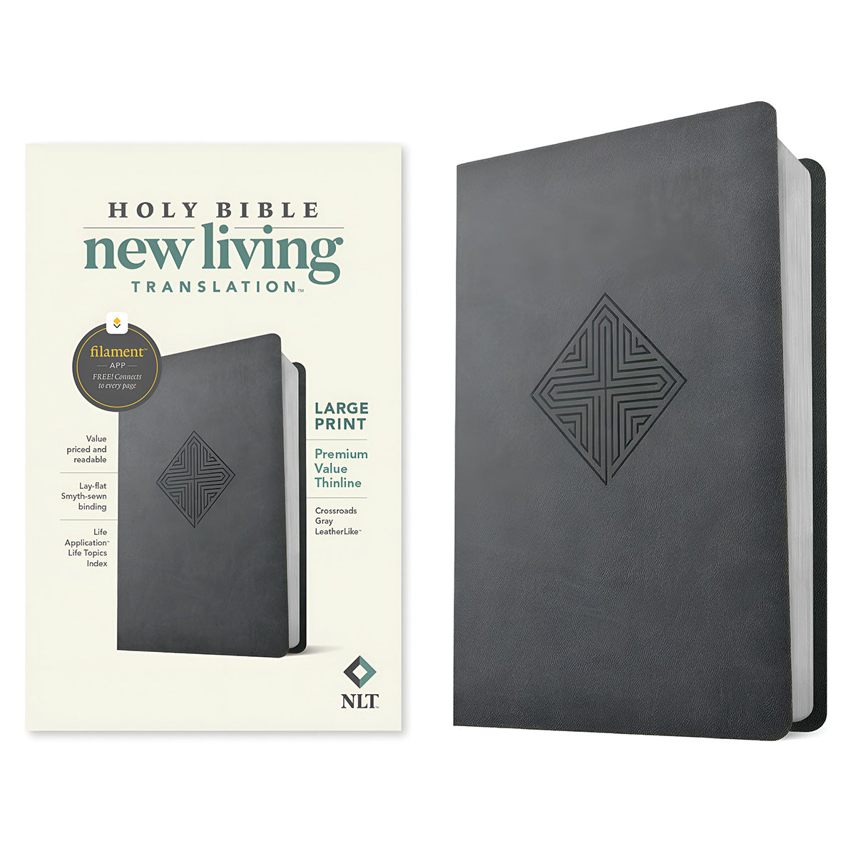 NLT Filament Premium Value Thinline Bible Large Print Imitation Leather Crossroads Gray