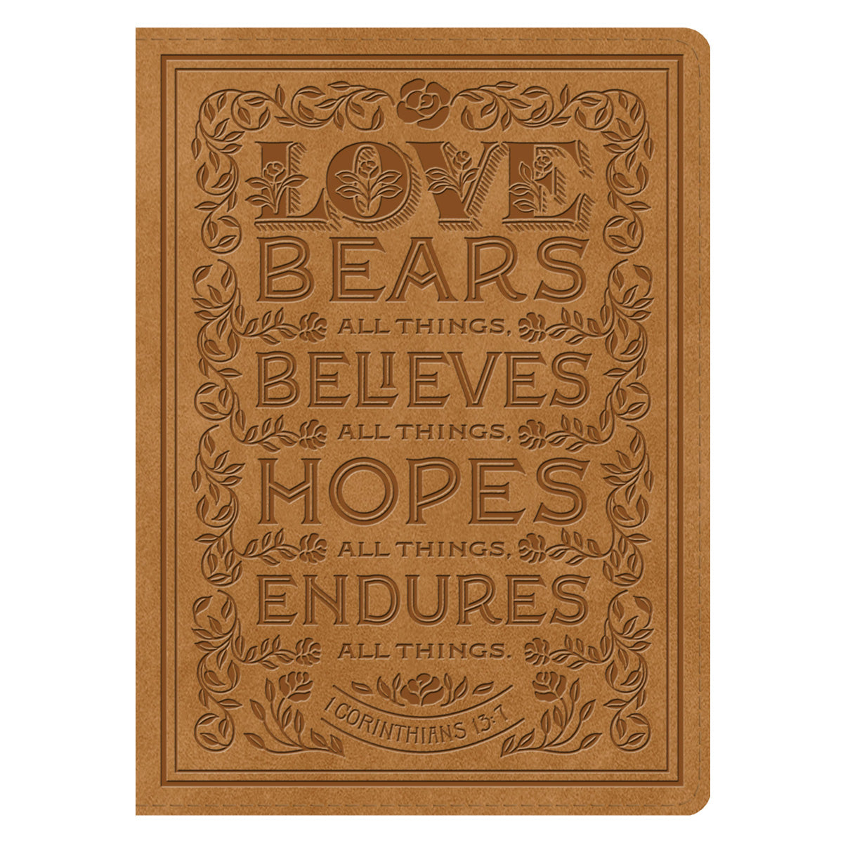 ESV Nubuck Caramel 1 Cor 13:7 Design Imitation Leather Single Column Journaling Bible