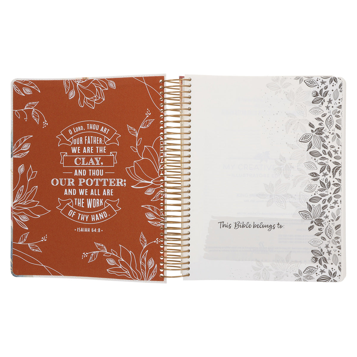 KJV Cream & Gold Leaves Spiral-Bound Faux Leather My Creative Bible Illustrators Edition