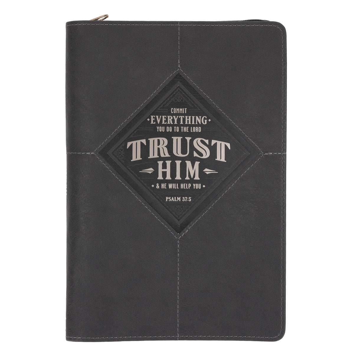 Trust Him Gray Faux Leather Journal with Zipped Closure