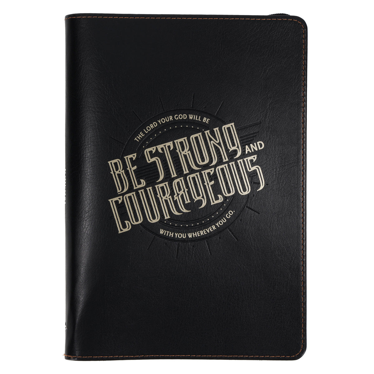 Strong and Courageous Black Faux Leather Journal with Zipped Closure