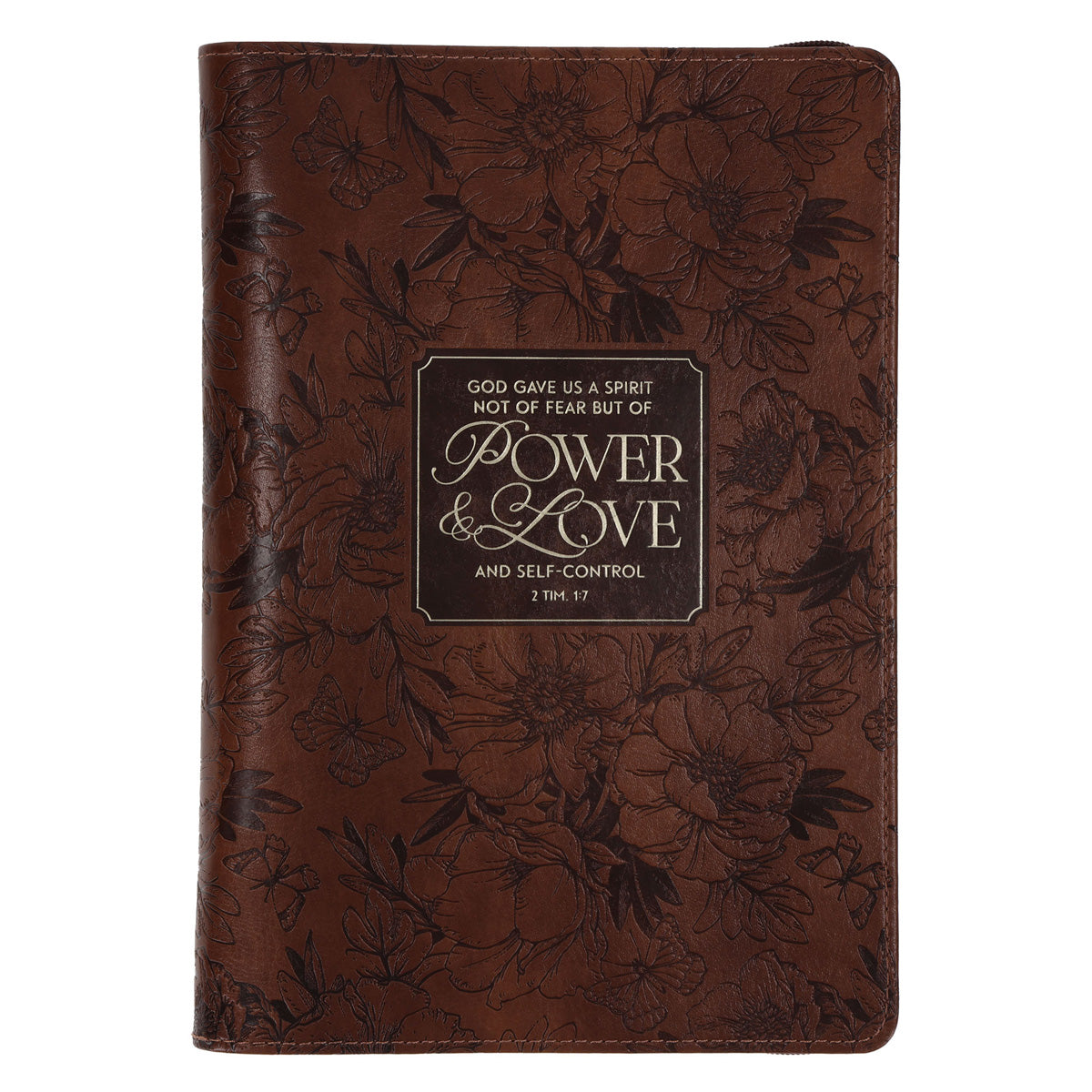 Power and Love Brown Faux Leather Journal with Zipped Closure