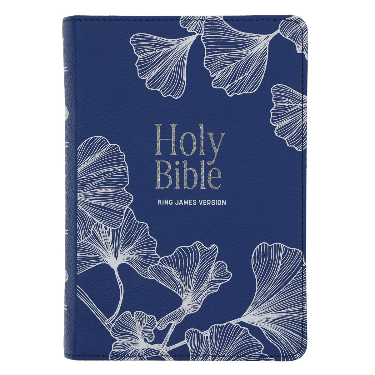 KJV Blue with White Leaves Genuine Leather Compact Large Print Bible