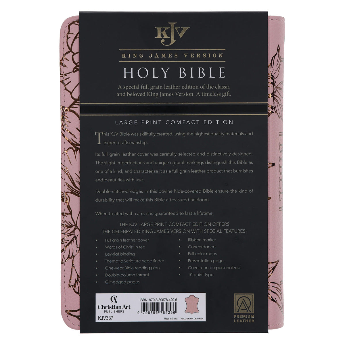 KJV Light Pink Floral Genuine Leather Compact Large Print Bible