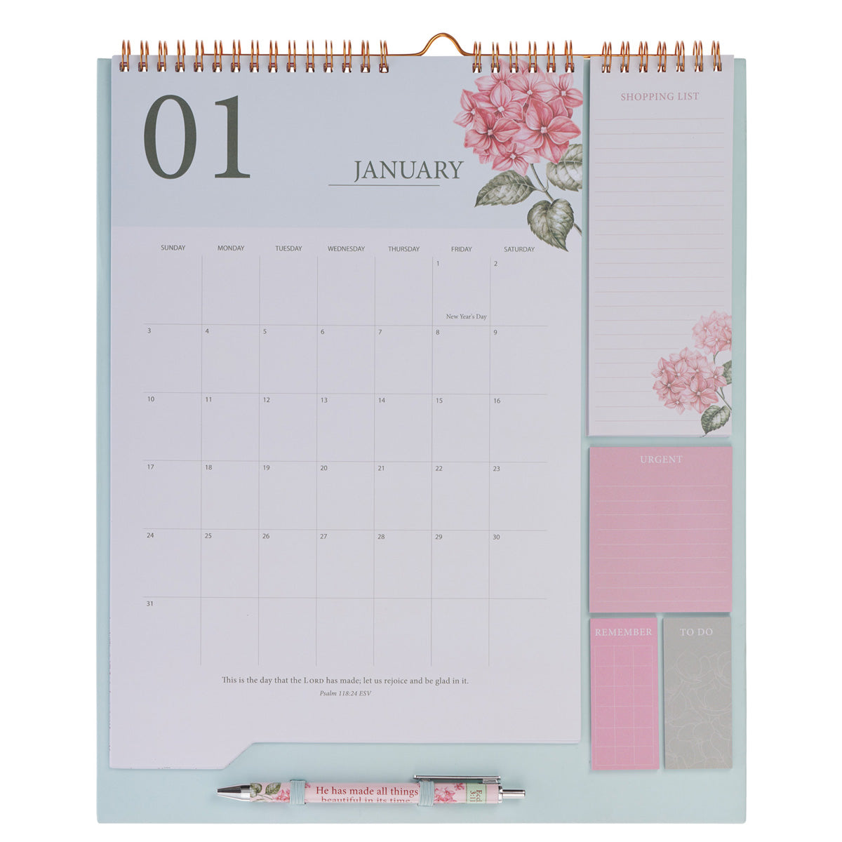 2027 Calendar and Stationery Set with Pen - Rose and Hydrangeas