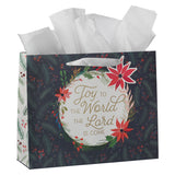 Joy to the World the Lord Is Come Poinsettia Landscape Gift Bag with Gift Tag