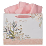 Be Still and Know Pink and Blue Floral Large Landscape Gift Bag with Gift Tag