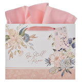 Be Still and Know Pink and Blue Floral Large Landscape Gift Bag with Gift Tag