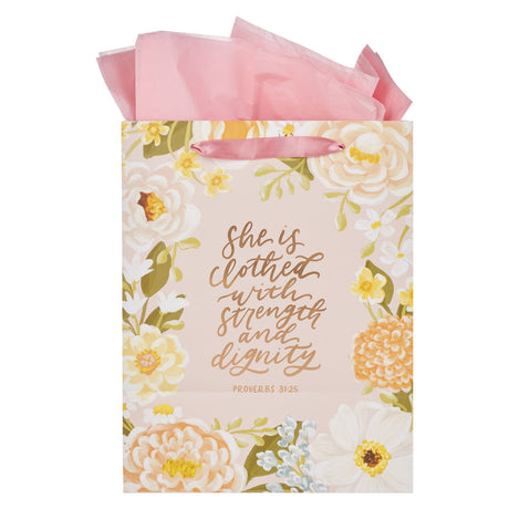She Is Clothed with Strength and Dignity Portrait Gift Bag with Gift Tag
