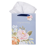 Congratulations Blue Floral Portrait Gift Bag with Gift Tag