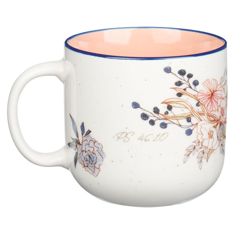 Be Still and Know Floral Ceramic Mug with Peach Interior