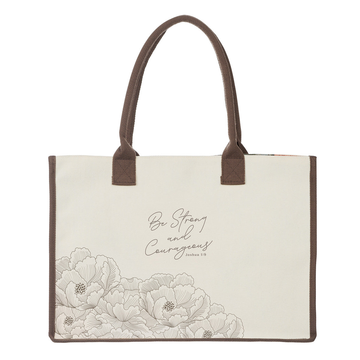 Be Strong and Courageous Cream Cotton Canvas Tote Bag