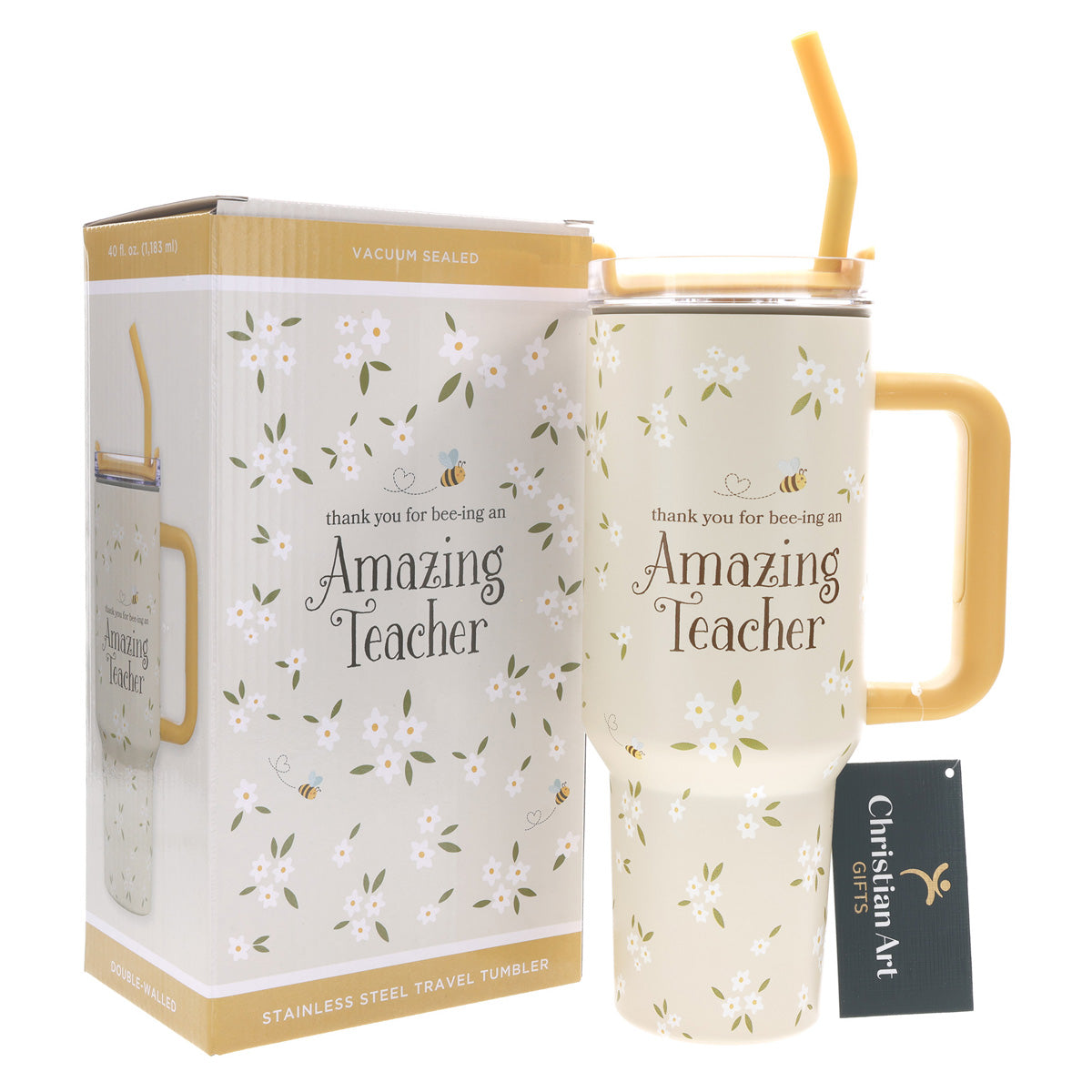 Thank You for Bee-Ing an Amazing Teacher Large Stainless Steel Mug with Handle and Straw