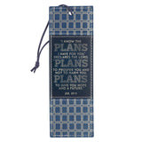 I Know the Plans I Have for You Blue Grid Faux Leather Bookmark