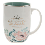 He Is Our Peace Ceramic Mug with Green Interior