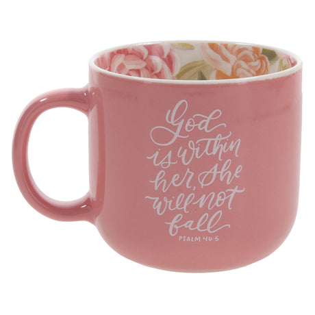 God Is Within Her, She Will Not Fall Pink Ceramic Mug