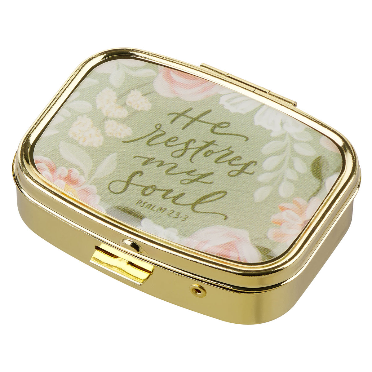 He Restores My Soul Epoxy Gold Metal Pill Box