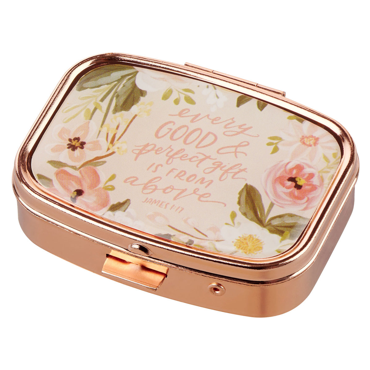 Every Good and Perfect Gift Is from Above Epoxy Rose Gold Metal Pill Box