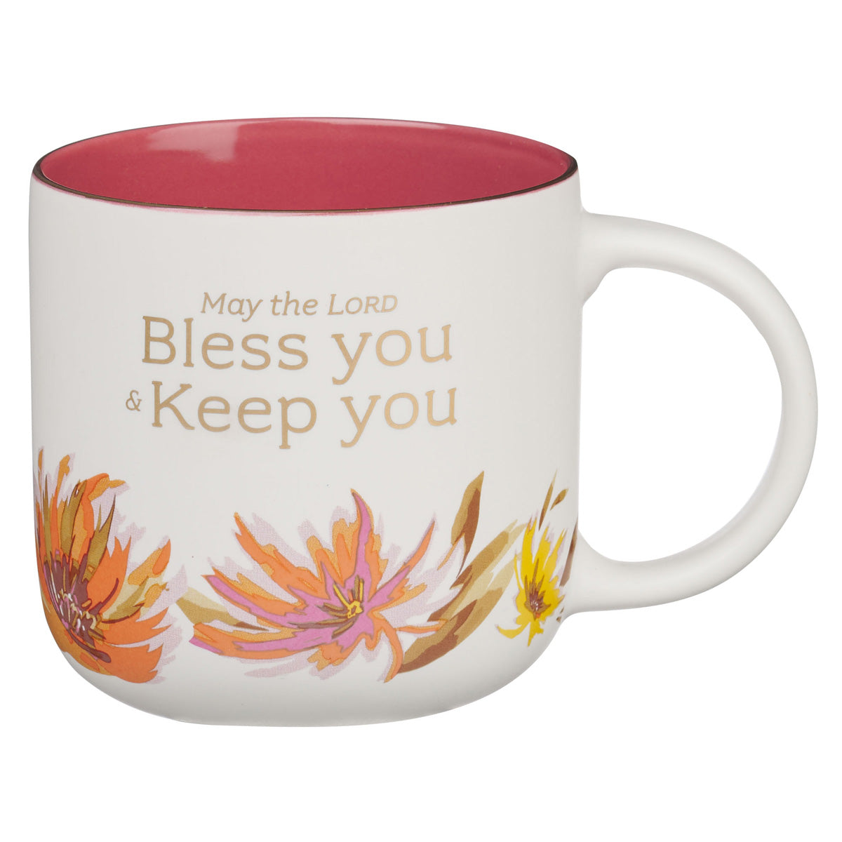 May the Lord Bless You and Keep You Floral Ceramic Mug with Pink Interior