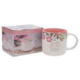 With God All Things Are Possible Floral Ceramic Mug with Pink Interior