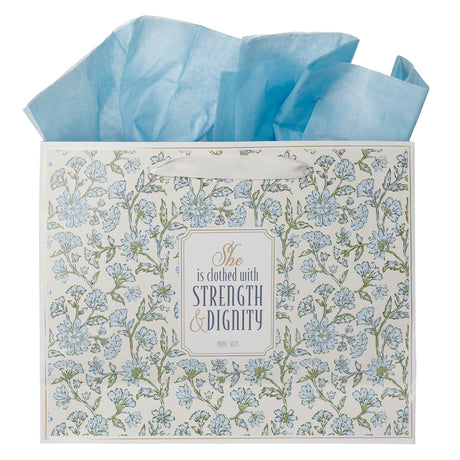 She Is Clothed with Strength and Dignity Landscape Gift Bag with Gift Tag