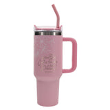 With God All Things Are Possible Pink Large Stainless Steel Mug with Handle and Straw