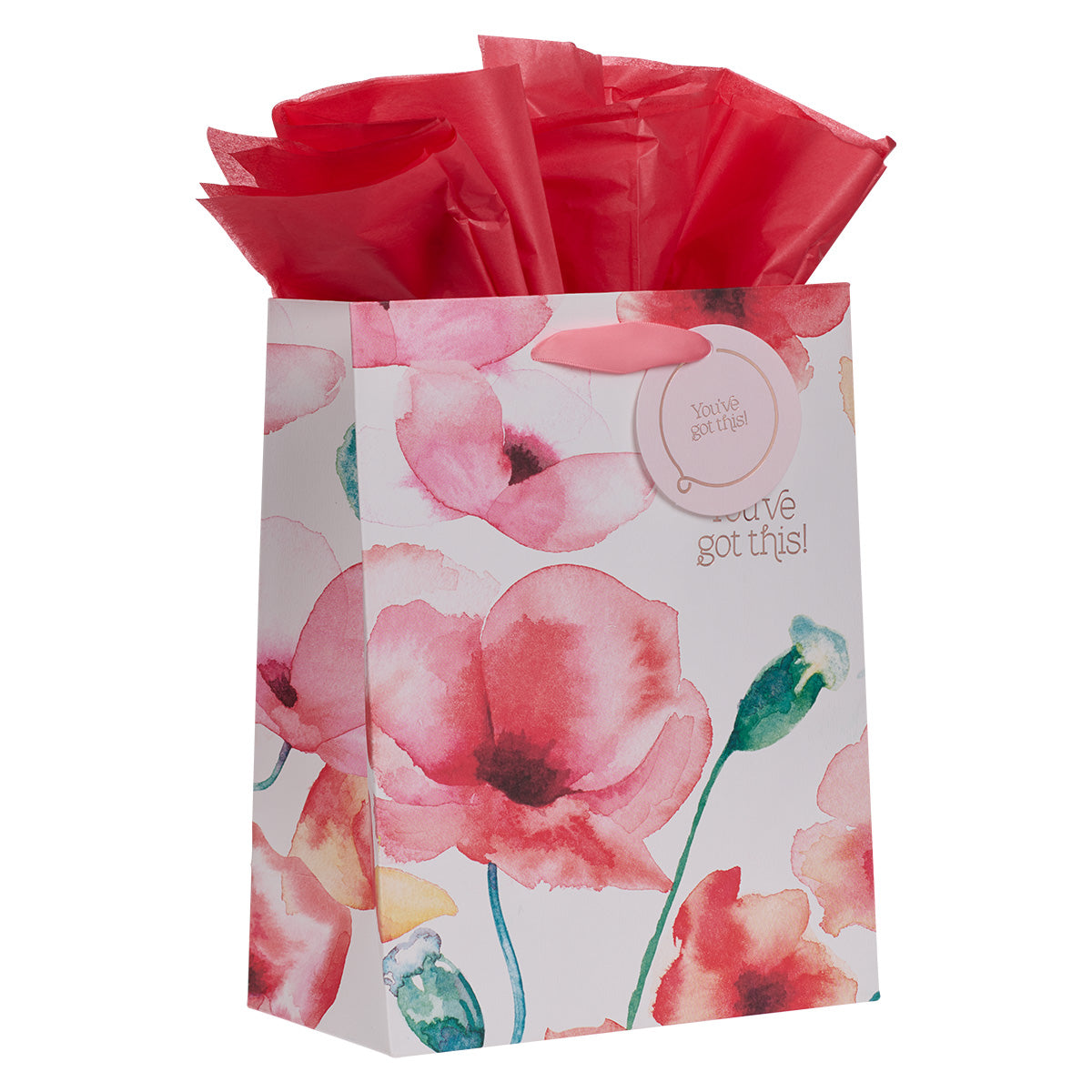 You've Got This! Coral Poppies Medium Gift Bag with Gift Tag