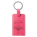 With God All Things Are Possible Pink Faux Leather Key Ring - Matthew 19:26