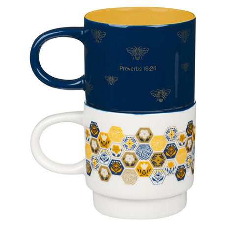 Kind Words Are Like Honey Stackable Two Piece Ceramic Mug Set - Proverbs 16:24