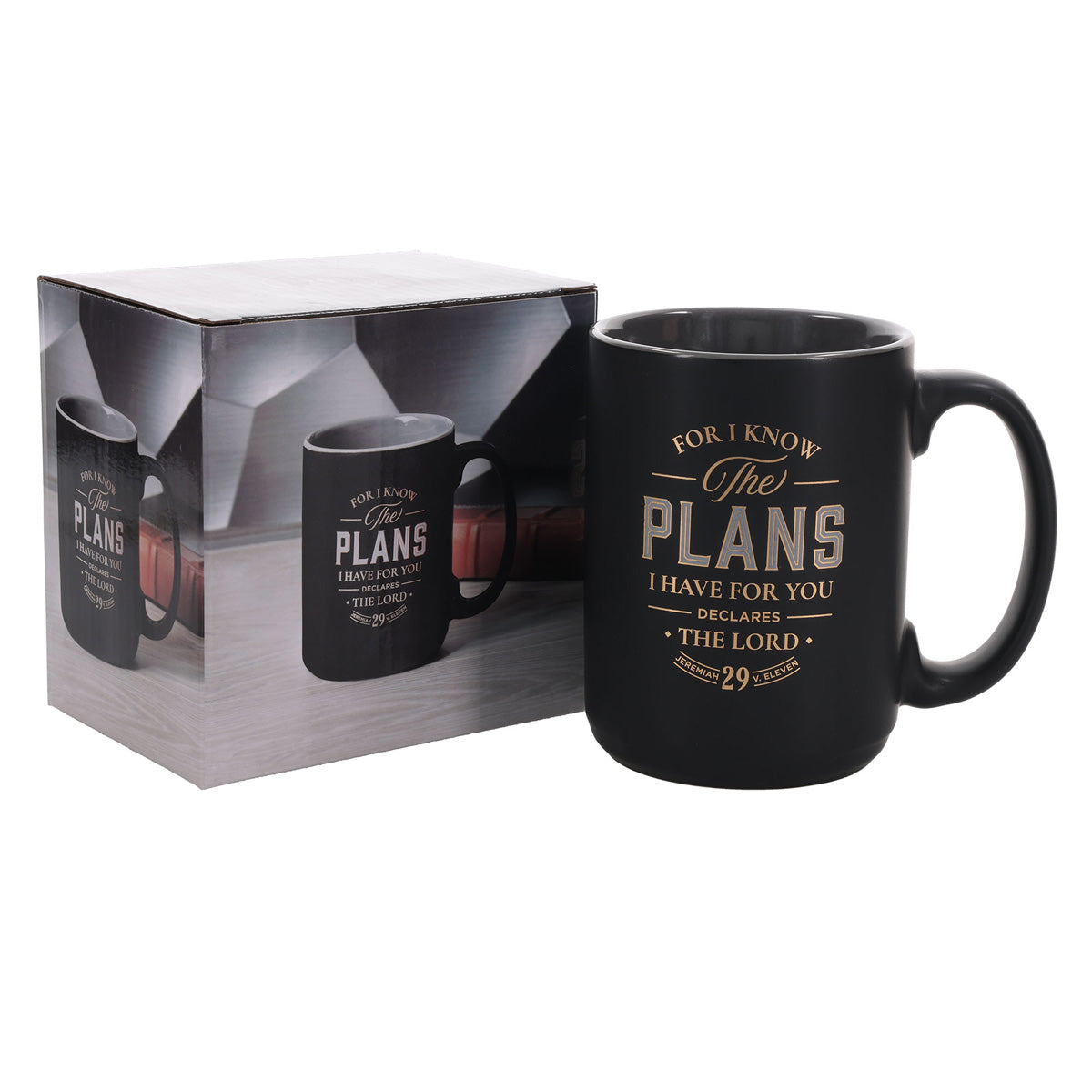 I Know the Plans Black Ceramic Mug with Grey Interior
