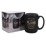 I Know the Plans Black Ceramic Mug with Grey Interior