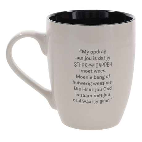 Wees Sterk en Dapper Afrikaans Ceramic Mug with Black Interior