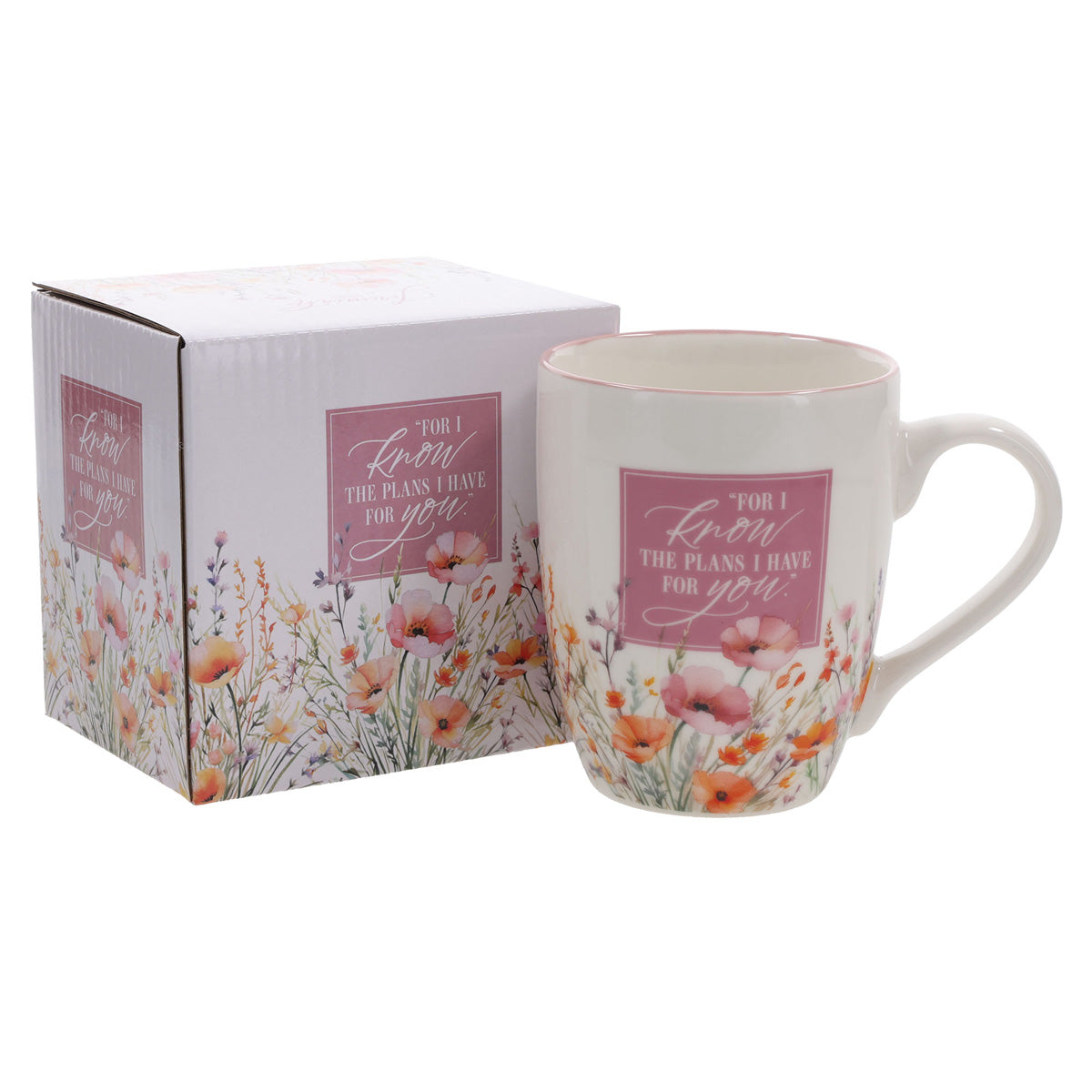 For I Know the Plans Ceramic Mug with a Pink Rim