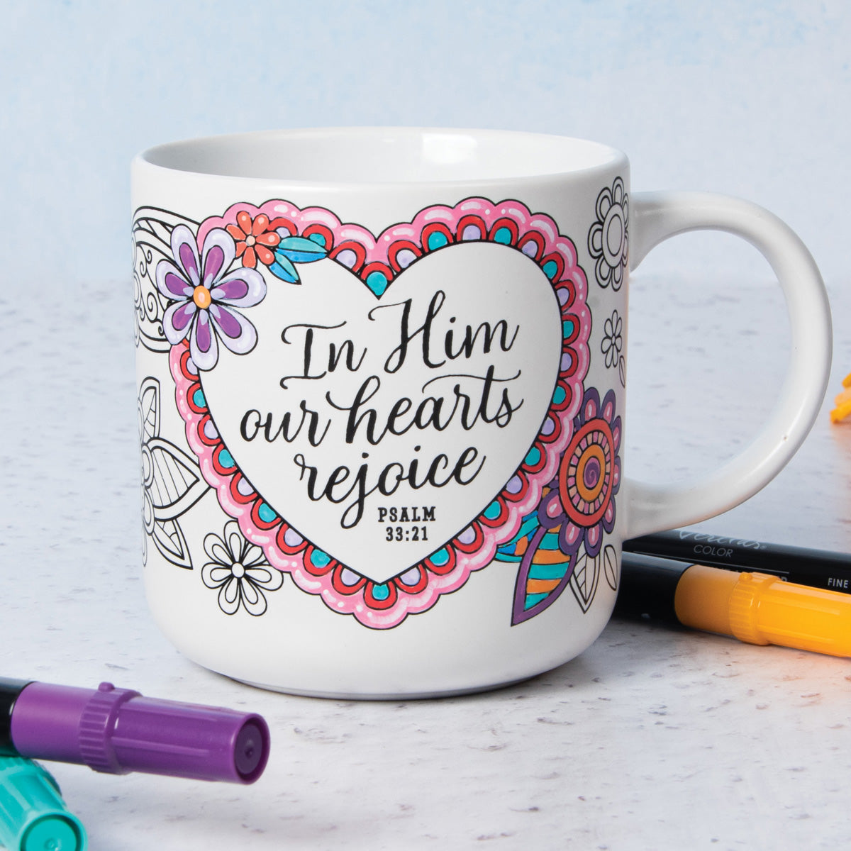 In Him Our Hearts Rejoice Ceramic Coloring Mug – Christian Art