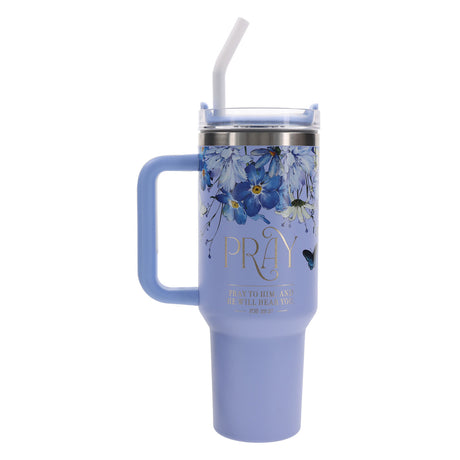 Pray to Him and He Will Hear You Large Stainless Steel Mug with Handle and Straw