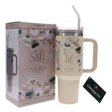 Be Still and Know That I Am God Large Stainless Steel Mug with Handle and Straw