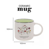 Give All Your Worries to Him Because He Cares for You Floral Ceramic Mug with Green Interior
