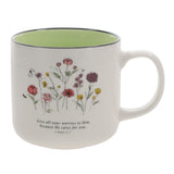 Give All Your Worries to Him Because He Cares for You Floral Ceramic Mug with Green Interior