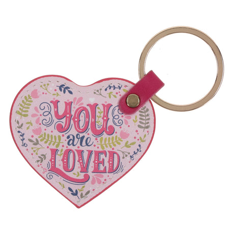 You Are Loved Heart Shaped Faux Leather Keychain